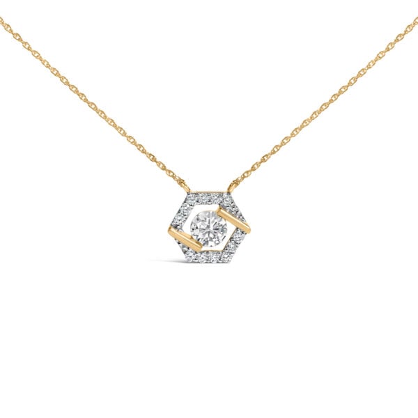 10K Yellow Gold Plated Silver 1.0 Cttw Lab Grown Diamond Hexagon Halo Necklace - Sterling Silver