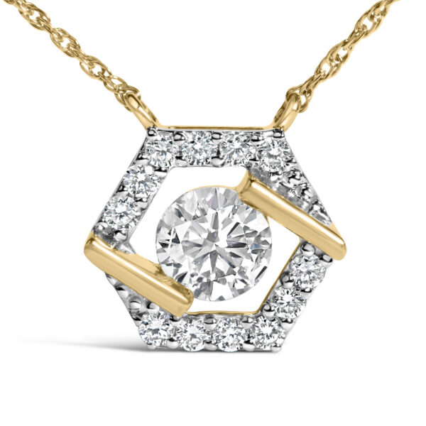 10K Yellow Gold Plated Silver 1.0 Cttw Lab Grown Diamond Hexagon Halo Necklace - Sterling Silver - alternate view 2