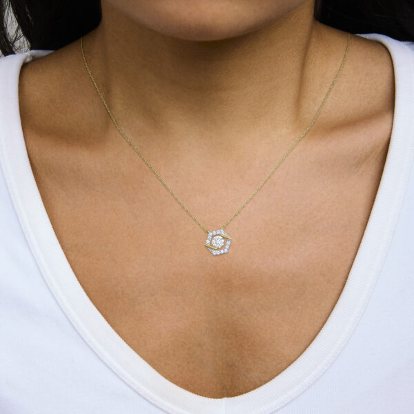 10K Yellow Gold Plated Silver 1.0 Cttw Lab Grown Diamond Hexagon Halo Necklace - Sterling Silver - alternate view 5