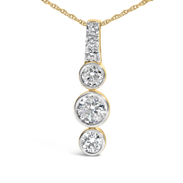 10K Yellow Gold Plated Silver 1 1/2 Cttw Lab Grown Diamond Bezel Set Vertical Drop Pendant Necklace - Sterling Silver - alternate view 2