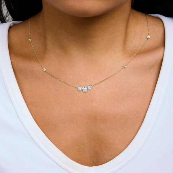 10K Yellow Gold Plated Sterling Silver 1.0 Cttw Lab Grown Diamond Bezel Station Necklace - alternate view 5