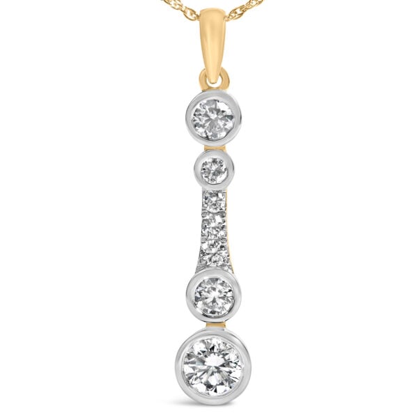 10K Yellow Gold Plated Sterling Silver 1.0 Cttw Lab Grown Diamond Bezel Vertical Drop Pendant Necklace - alternate view 2
