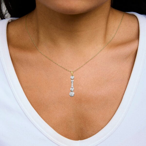 10K Yellow Gold Plated Sterling Silver 1.0 Cttw Lab Grown Diamond Bezel Vertical Drop Pendant Necklace - alternate view 5