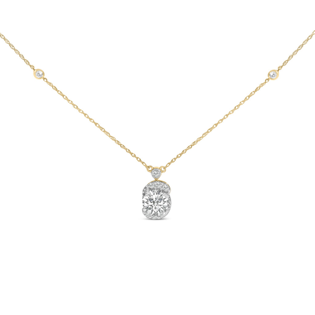 10K Yellow Gold Plated .925 Sterling Silver 1 1/2 Cttw Lab Grown Diamond Galaxy Halo Pendant Necklace