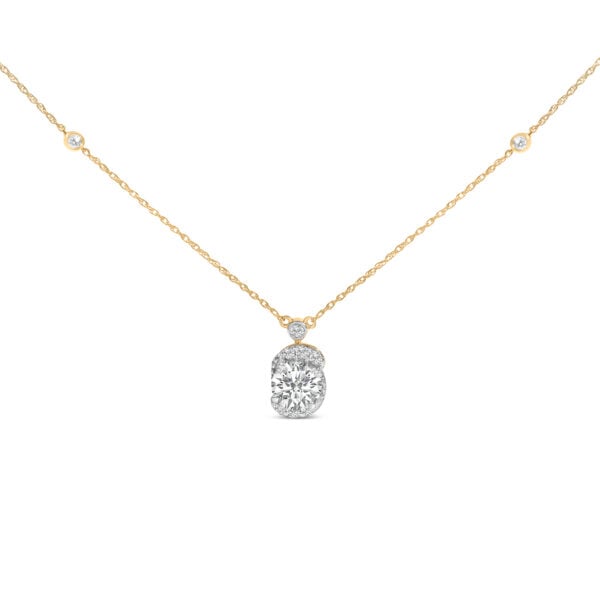 10K Yellow Gold Plated .925 Sterling Silver 1 1/2 Cttw Lab Grown Diamond Galaxy Halo Pendant Necklace