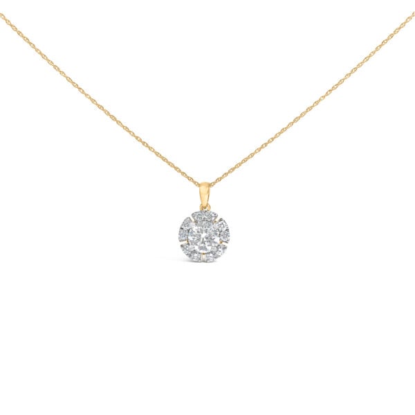 10K Yellow Gold Plated .925 Sterling Silver 2.0 Cttw Lab Grown Diamond Spoked Halo Pendant Necklace