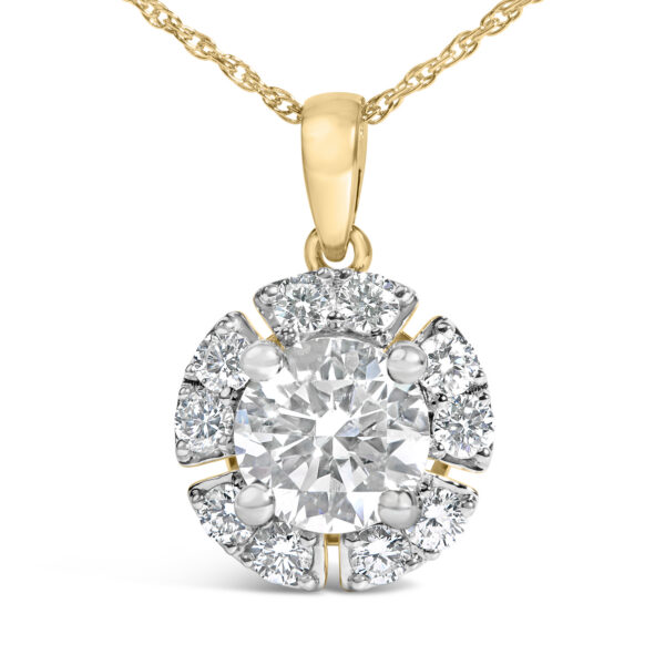 10K Yellow Gold Plated .925 Sterling Silver 2.0 Cttw Lab Grown Diamond Spoked Halo Pendant Necklace - alternate view 2