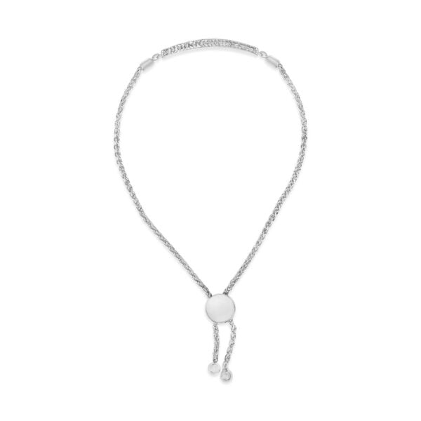 Sterling Silver Diamond Accent Pavé-Set Curved Bar Adjustable Bolo Bracelet