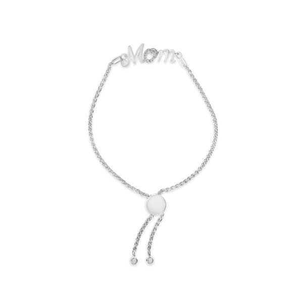 Sterling Silver Diamond Accent Mom Script Adjustable Bolo Bracelet with Pavé-Set Round Diamonds