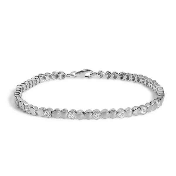Sterling Silver 1/6 Cttw Pavé Set Diamond Puff Heart Link Bracelet