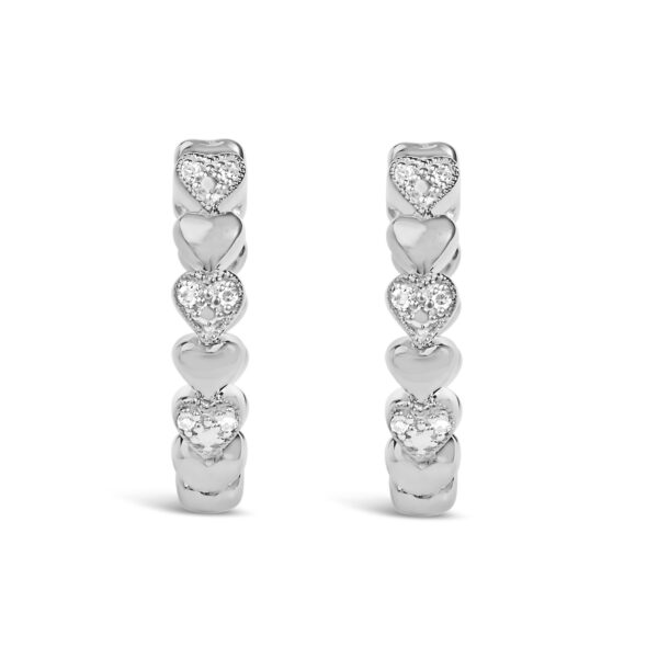 Sterling Silver Diamond Accent Alternating Heart Hoop Earrings