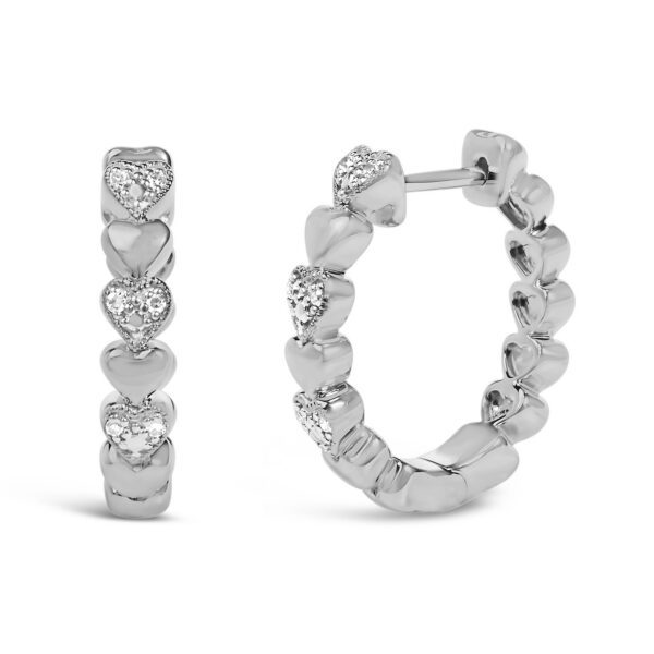 Sterling Silver Diamond Accent Alternating Heart Hoop Earrings - alternate view 2