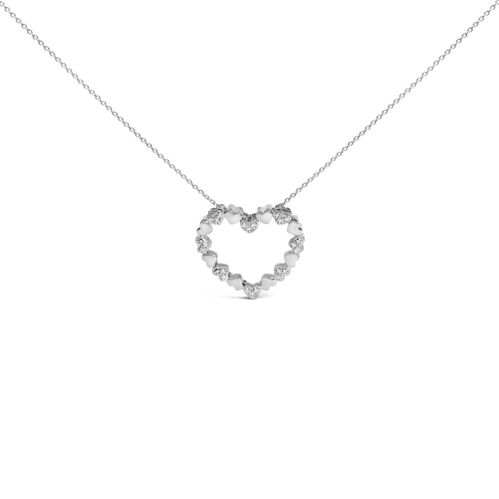 Sterling Silver Diamond Accent Open Heart Pendant Necklace with Alternating Heart Motifs