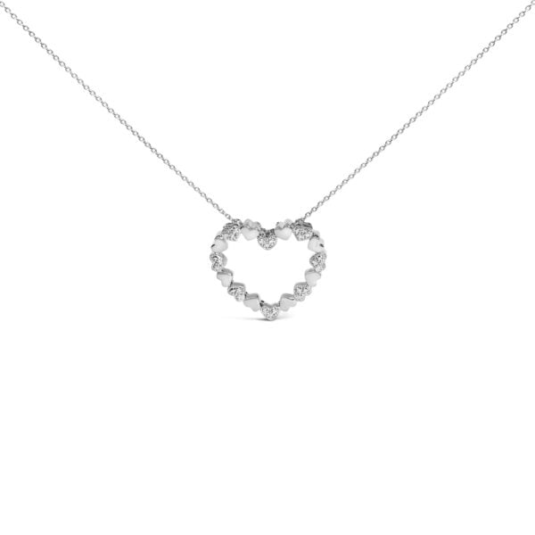 Sterling Silver Diamond Accent Open Heart Pendant Necklace with Alternating Heart Motifs