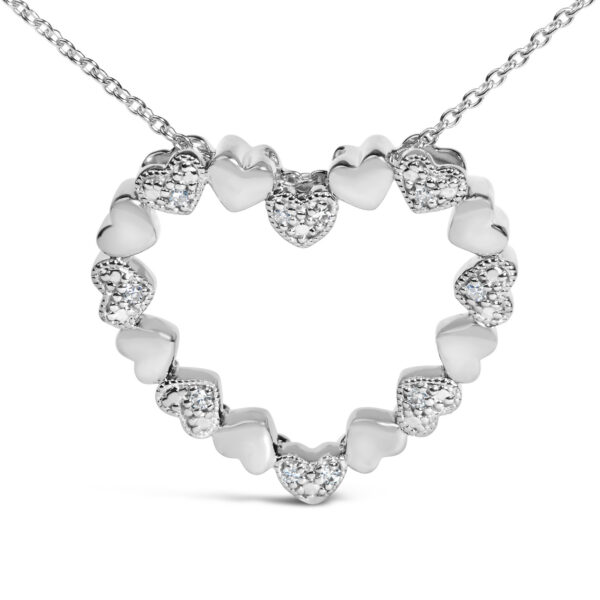 Sterling Silver Diamond Accent Open Heart Pendant Necklace with Alternating Heart Motifs - alternate view 2