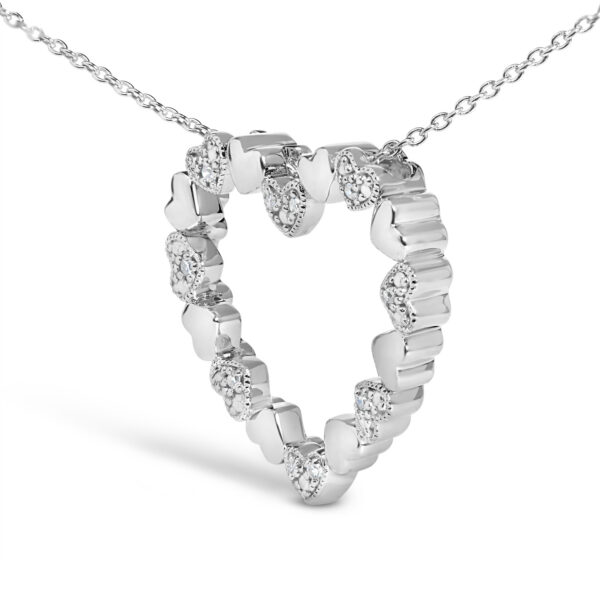 Sterling Silver Diamond Accent Open Heart Pendant Necklace with Alternating Heart Motifs - alternate view 3