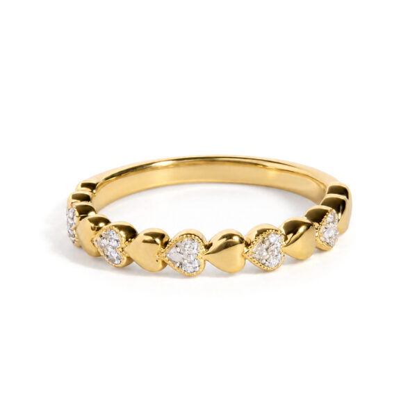 Yellow Gold Vermeil Diamond Accent Mini Heart Band Ring - Sterling Silver