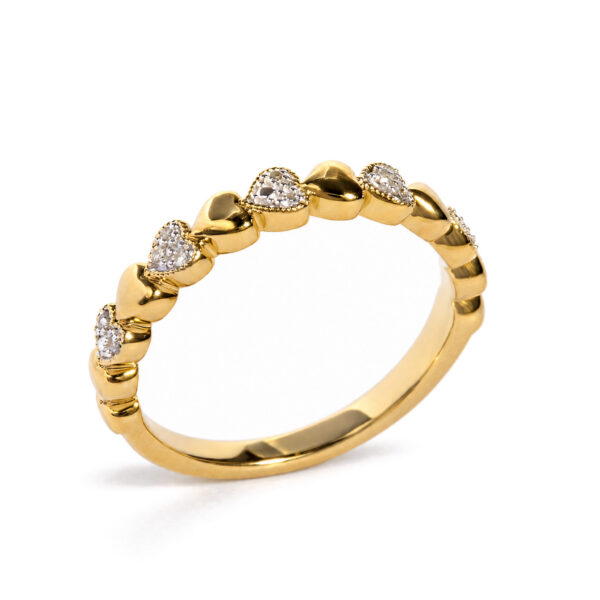Yellow Gold Vermeil Diamond Accent Mini Heart Band Ring - Sterling Silver - alternate view 3