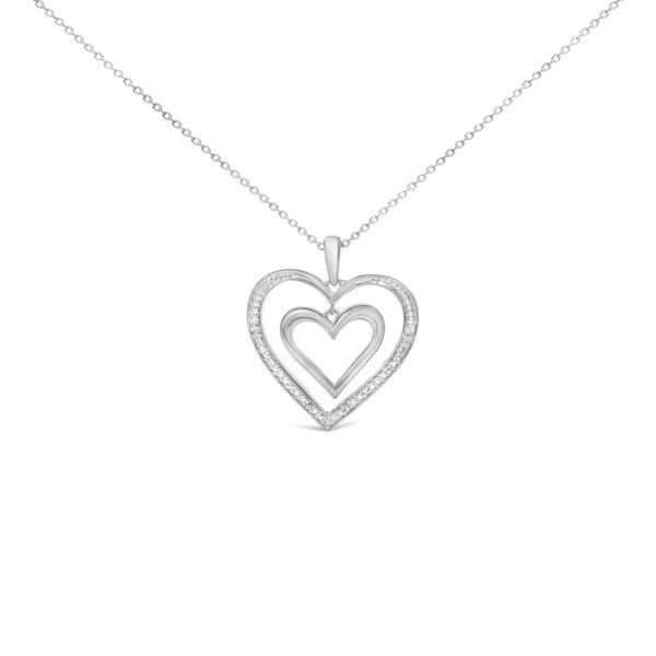 Sterling Silver Diamond Accent Double Open Heart Pendant Necklace
