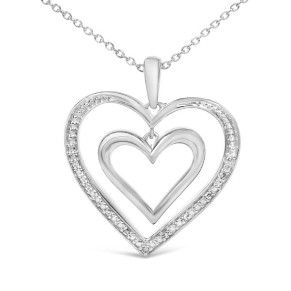 Sterling Silver Diamond Accent Double Open Heart Pendant Necklace - alternate view 2
