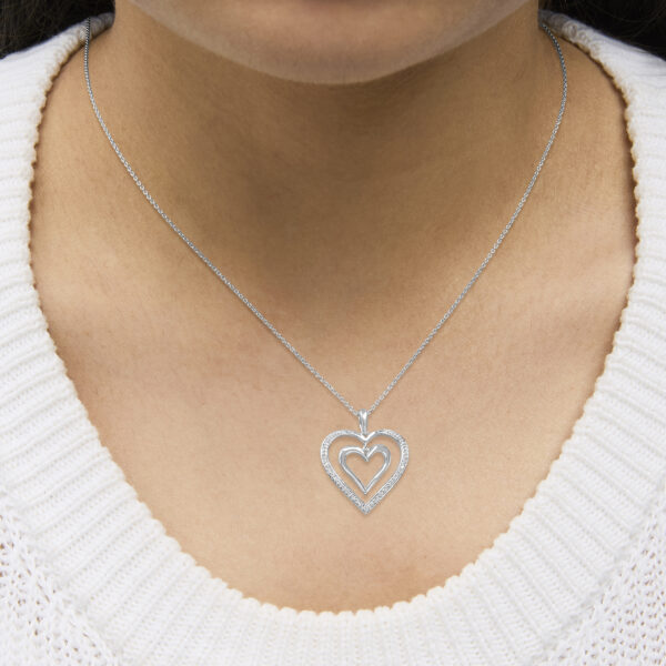 Sterling Silver Diamond Accent Double Open Heart Pendant Necklace - alternate view 5