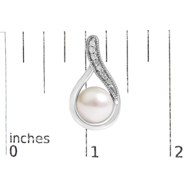 Sterling Silver White Freshwater Cultured Pearl and Diamond Accent Teardrop Stud Earrings - alternate view 4