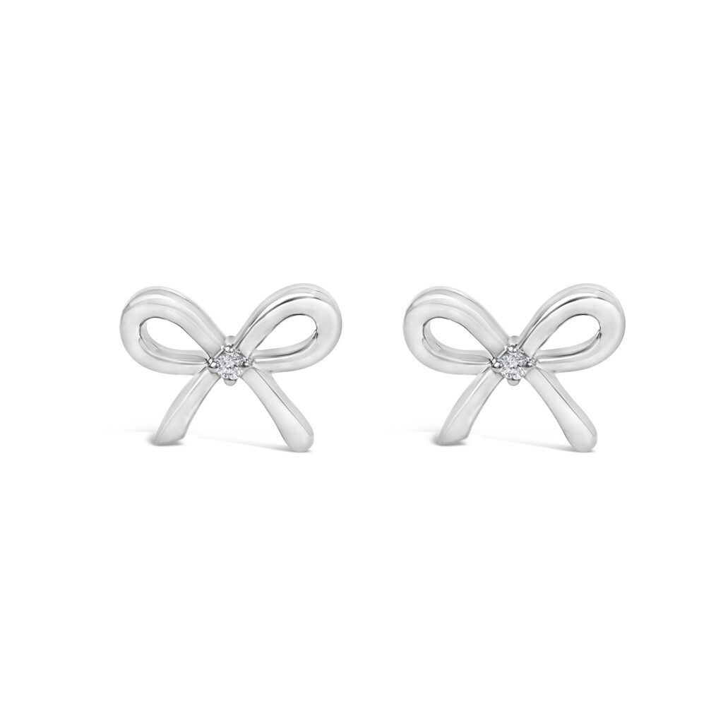Sterling Silver Diamond Accent Open Bow Stud Earrings