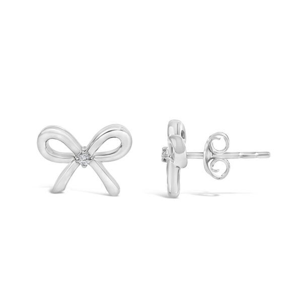 Sterling Silver Diamond Accent Open Bow Stud Earrings - alternate view 3