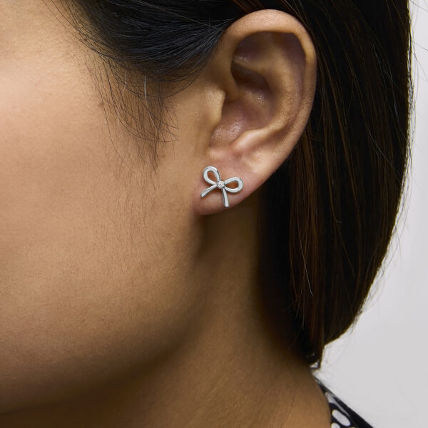 Sterling Silver Diamond Accent Open Bow Stud Earrings - alternate view 5