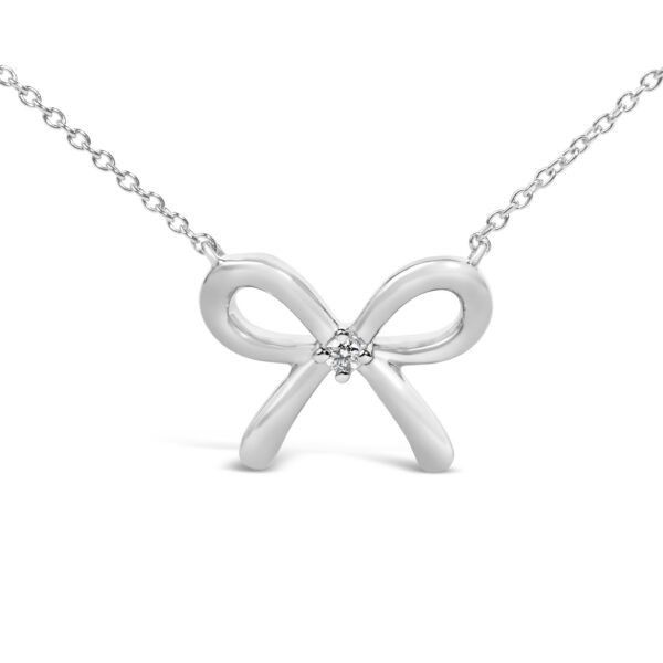 Sterling Silver Diamond Accent Open Bow Pendant Necklace - alternate view 2