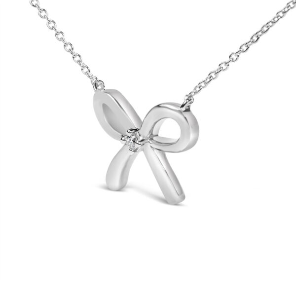 Sterling Silver Diamond Accent Open Bow Pendant Necklace - alternate view 3