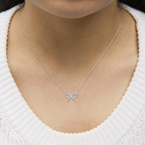 Sterling Silver Diamond Accent Open Bow Pendant Necklace - alternate view 5