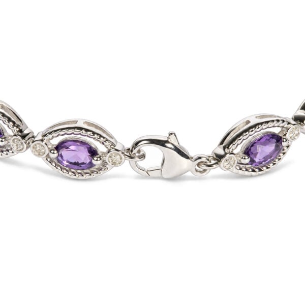 Sterling Silver Oval Purple Amethyst and 1/10 Cttw Diamond Link Bracelet - alternate view 2