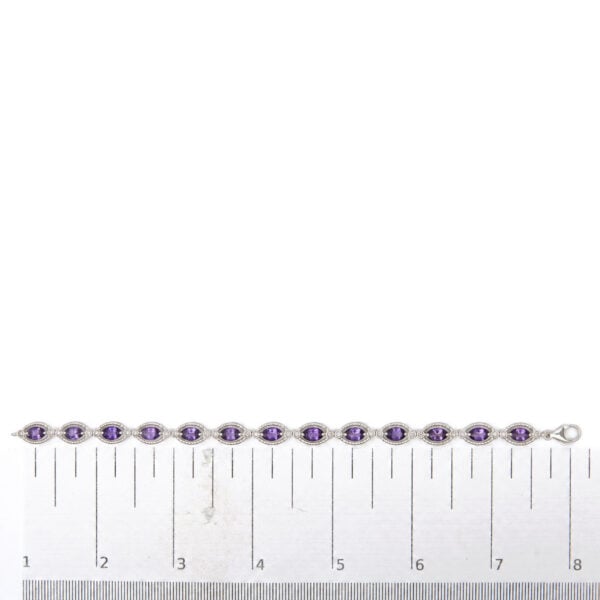 Sterling Silver Oval Purple Amethyst and 1/10 Cttw Diamond Link Bracelet - alternate view 4