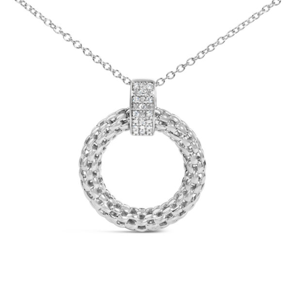 Sterling Silver 1/8 Cttw Round Diamond Woven-Texture Open Circle Pendant Necklace - alternate view 2