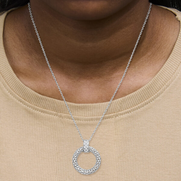 Sterling Silver 1/8 Cttw Round Diamond Woven-Texture Open Circle Pendant Necklace - alternate view 5