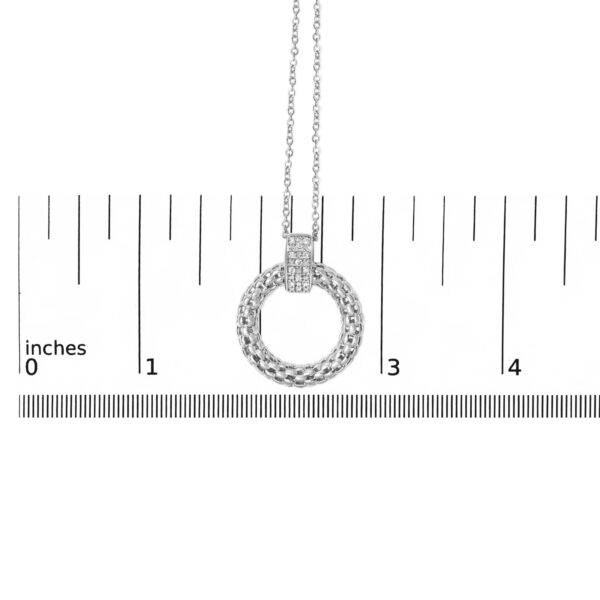 Sterling Silver 1/8 Cttw Round Diamond Woven-Texture Open Circle Pendant Necklace - alternate view 4