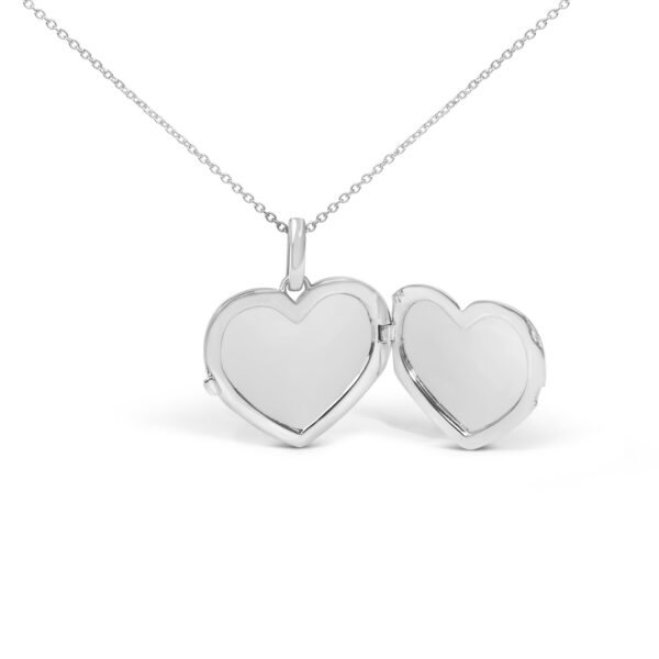 925 Sterling Silver Diamond Accent Heart Locket Pendant Necklace with Pavé Border - alternate view 2