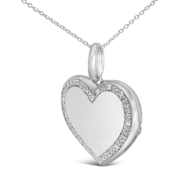 925 Sterling Silver Diamond Accent Heart Locket Pendant Necklace with Pavé Border - alternate view 3