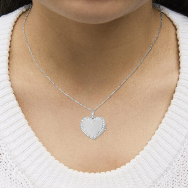 925 Sterling Silver Diamond Accent Heart Locket Pendant Necklace with Pavé Border - alternate view 5
