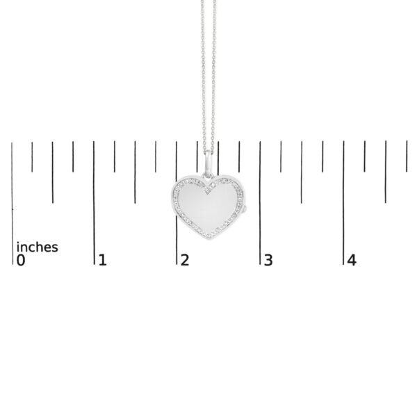 925 Sterling Silver Diamond Accent Heart Locket Pendant Necklace with Pavé Border - alternate view 4