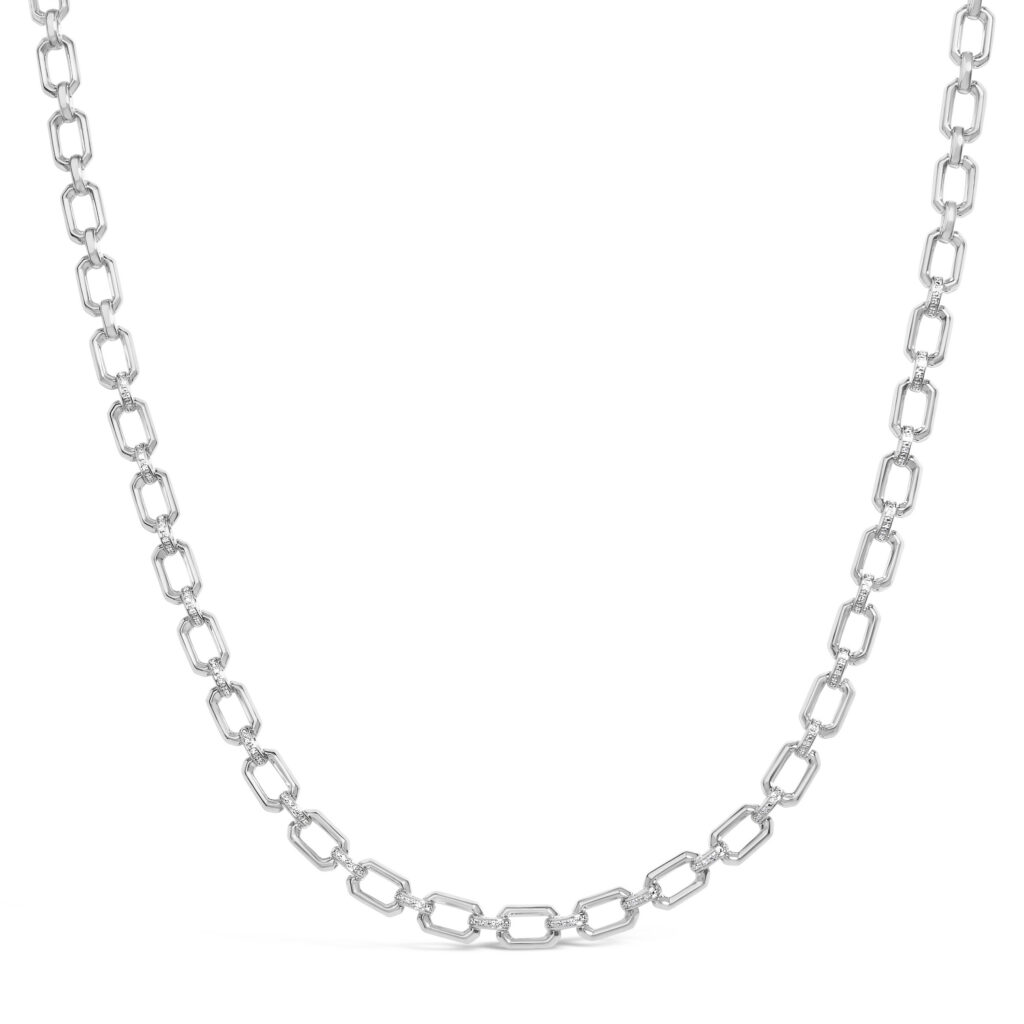 Sterling Silver 1/4 Cttw Pavé Diamond Octagon Link Necklace