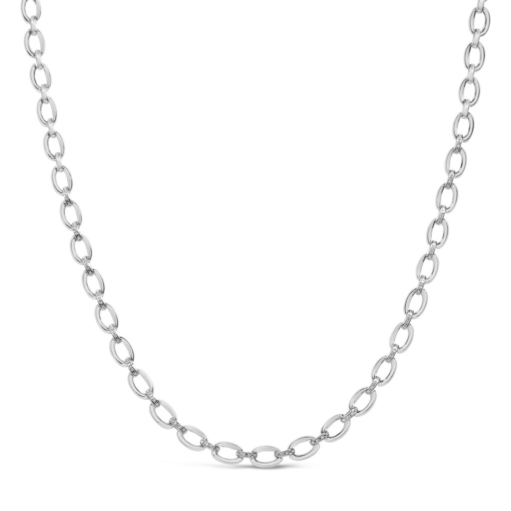 Sterling Silver 1/4 Cttw Diamond Pavé-Set Oval Link Chain Necklace
