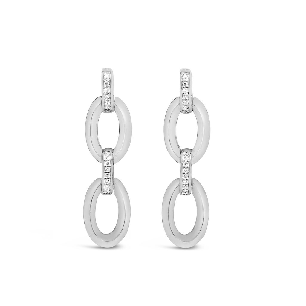 Sterling Silver Round Diamond Accent Oval Link Dangle Earrings