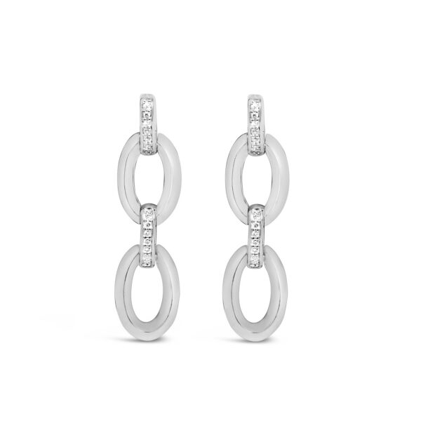 Sterling Silver Round Diamond Accent Oval Link Dangle Earrings