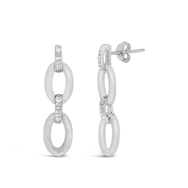 Sterling Silver Round Diamond Accent Oval Link Dangle Earrings - alternate view 2