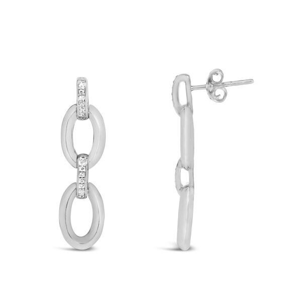 Sterling Silver Round Diamond Accent Oval Link Dangle Earrings - alternate view 3