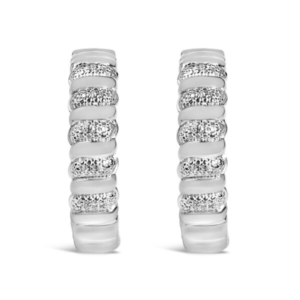 Sterling Silver 1/10 Cttw Round Diamond Pavé Ribbed Hoop Earrings