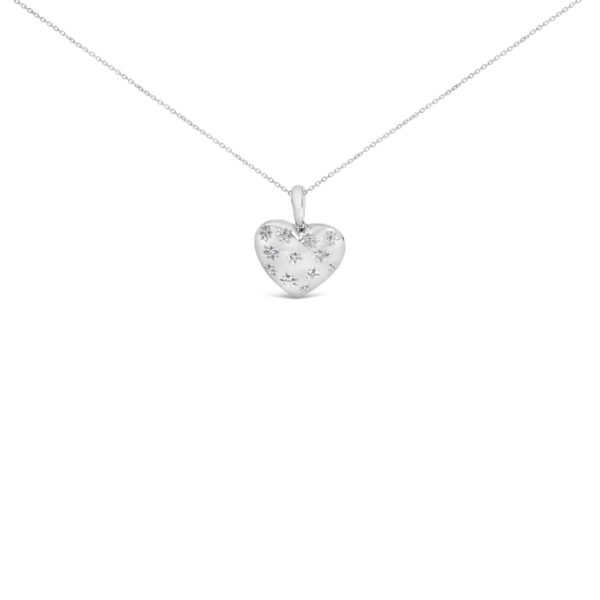 Sterling Silver Diamond Accent Heart Pendant Necklace with Starburst Motifs