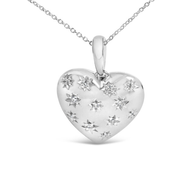 Sterling Silver Diamond Accent Heart Pendant Necklace with Starburst Motifs - alternate view 2